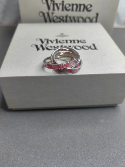 Vivienne Westwood rose red enamel three-ring ring