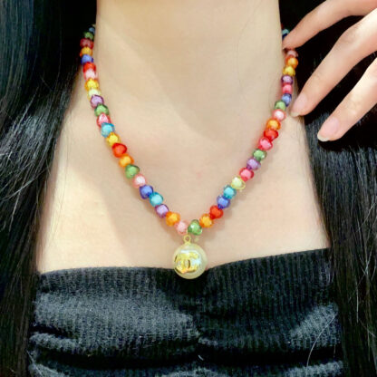 Chanel Colorful Pearl Double C Necklace - Image 2