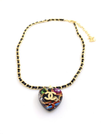 Chanel multicolored heart black leather necklace - Image 2