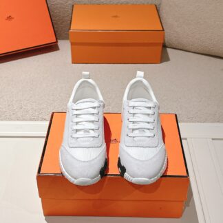 Hermes classic couple style white and gray breathable casual sports shoes thick sole 3cm