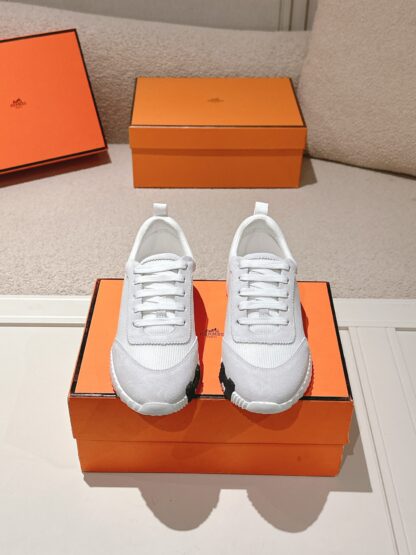 Hermes classic couple style white and gray breathable casual sports shoes thick sole 3cm