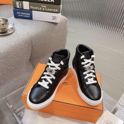 Hermes Kelly buckle black high top casual shoes - Image 2