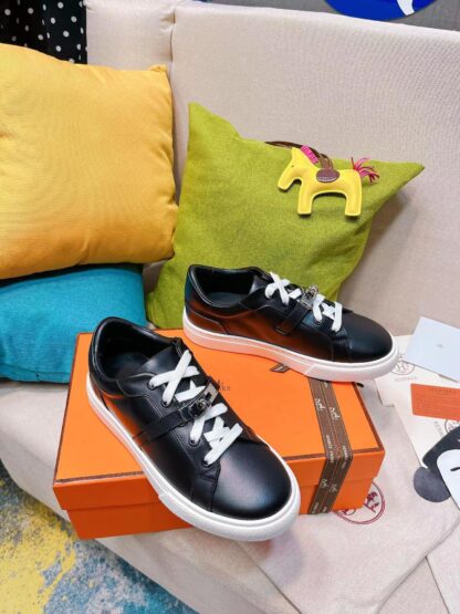 Hermes black latest kelly shoe buckle classic flat casual shoes - Image 2