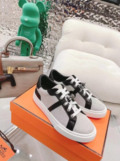 Hermes black and gray latest kelly shoe buckle classic flat breathable casual shoes - Image 2