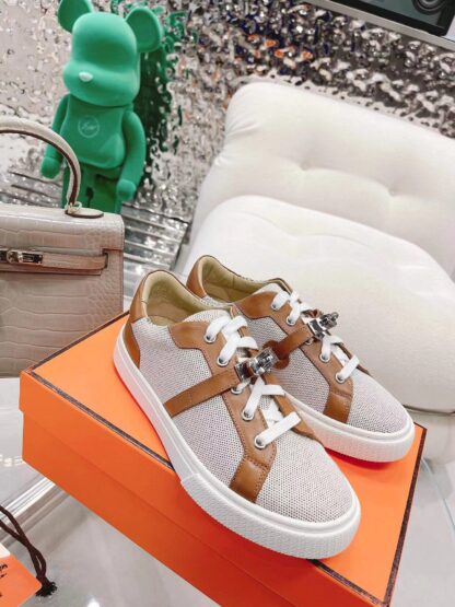 Hermes beige brown latest kelly shoe buckle classic flat casual shoes - Image 2