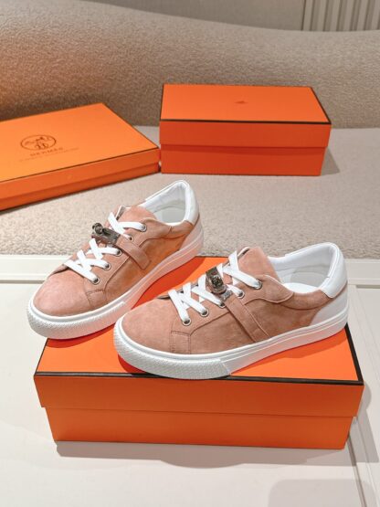 Hermes pink apricot latest kelly shoe buckle classic flat casual shoes - Image 2