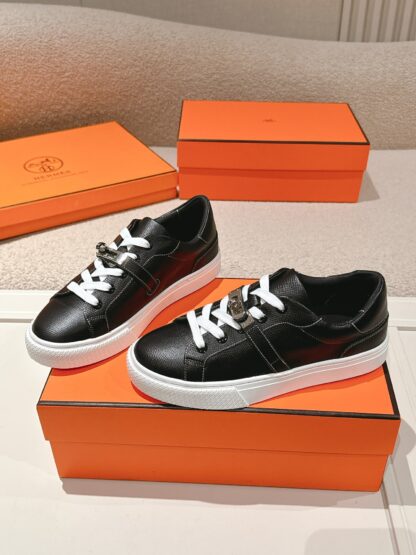 Hermes black and white latest kelly shoe buckle classic flat casual shoes - Image 2