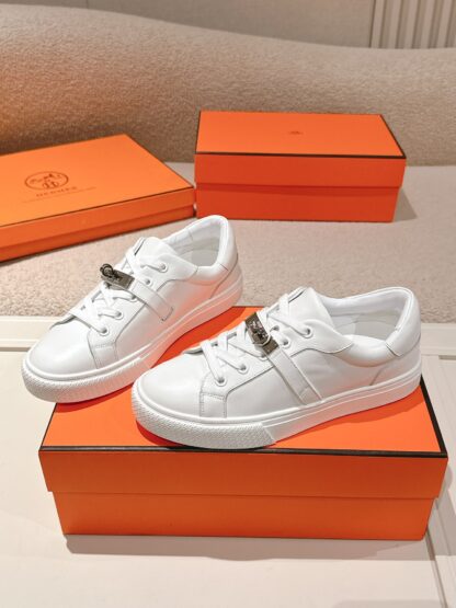 Hermes pure white latest kelly shoe buckle classic flat casual shoes - Image 2