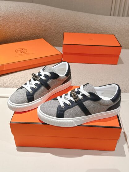 Hermes blue grey latest kelly shoe buckle classic flat casual shoes - Image 2