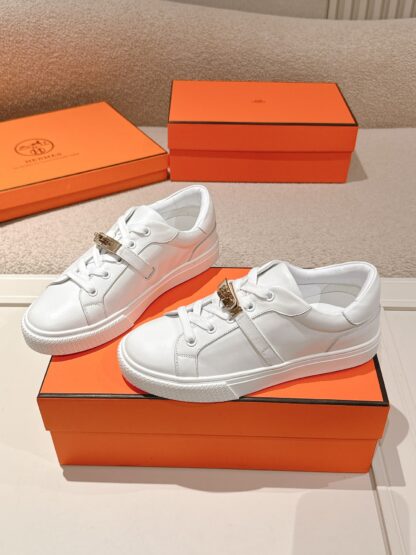 Hermès couple's white gold Kelly buckle classic flat casual shoes - Image 2