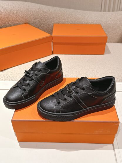 Hermes couple's pure black kelly shoe buckle classic flat casual shoes - Image 2
