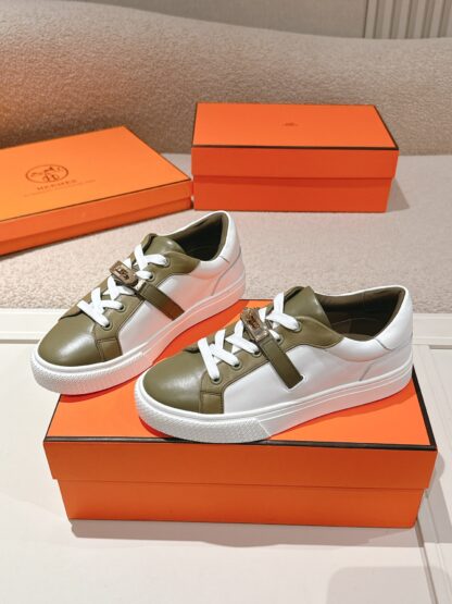 Hermes white green classic couple kelly shoe buckle flat casual shoes - Image 2