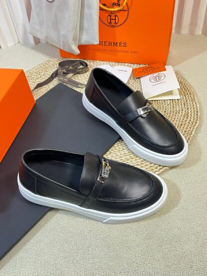Hermes kelly shoe buckle black stylish noble casual loafers - Image 2