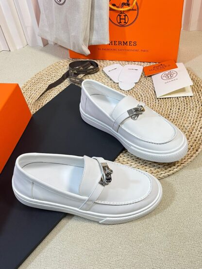 Hermes Kelly buckle white stylish and noble casual loafers - Image 2