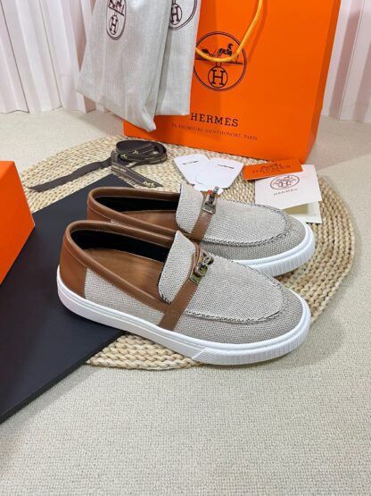 Hermes Kelly shoe buckle gray brown fashion noble casual loafers - Image 2