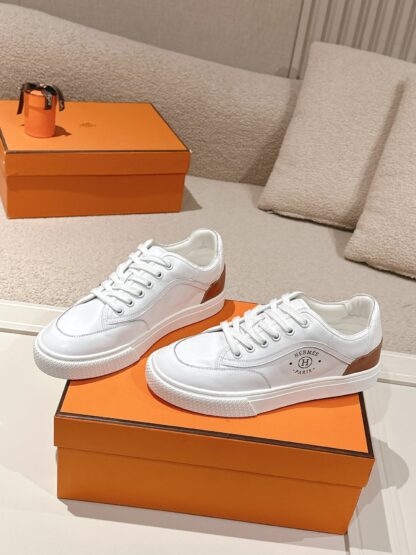 Hermes couple white fashion casual skateboard shoes - Image 2