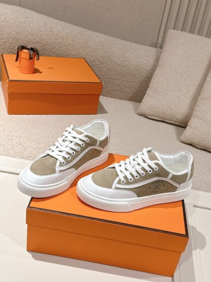 Hermes couple white apricot fashion casual skateboard shoes - Image 2