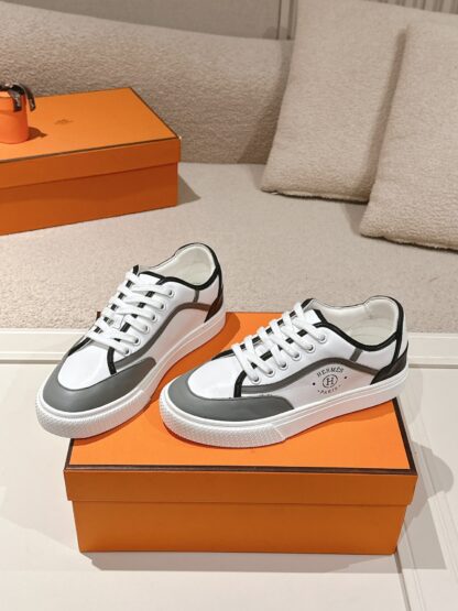 Hermes couple white and black fashion casual skateboard shoes - Image 2