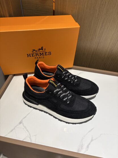 Hermès men's black and orange breathable sneakers - Image 2
