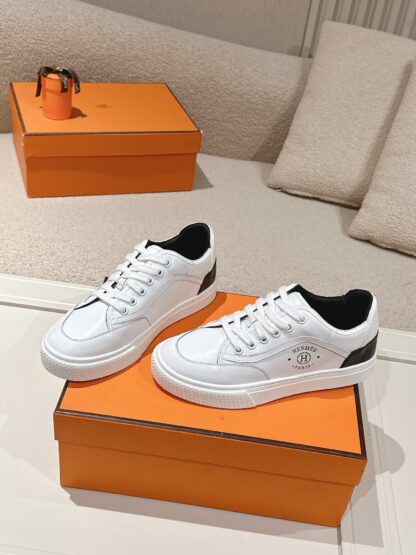 Hermes couple white and black fashion retro casual skateboard shoes - Image 2