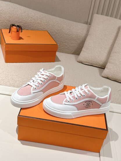 Hermes couple pink and white fashion retro casual skateboard shoes - Image 2
