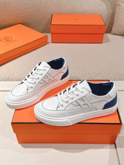 Hermes couple white and blue fashion retro casual skateboard shoes - Image 2