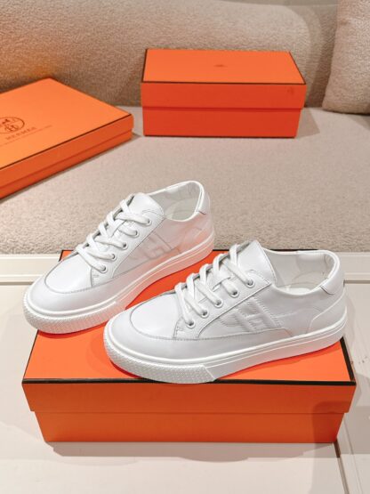 Hermes couple pure white fashion retro casual skateboard shoes - Image 2
