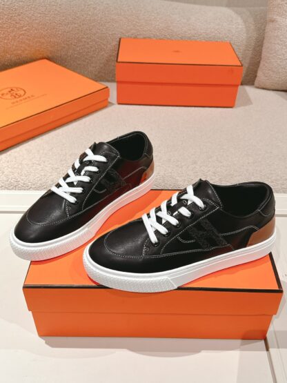 Hermes couple black brown fashion retro casual skateboard shoes - Image 2