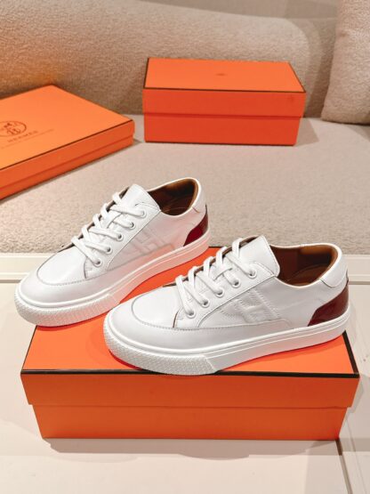Hermes white and brown couple fashion casual skateboard shoes - Image 2