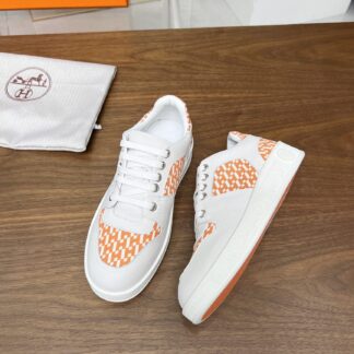 Hermes flat-soled stylish lightweight white and orange sports casual shoes