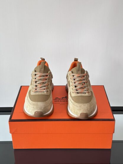Hermès lightweight and versatile fashion apricot orange color matching sneakers - Image 2