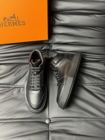 Hermes black leather high-end noble high-top casual shoes - Image 2