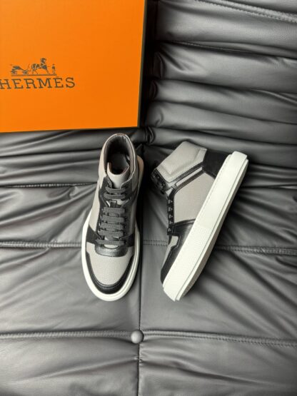 Hermes high-end noble gray and black high-top casual shoes - Image 2