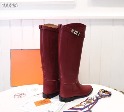 Hermès classic kelly buckle red mid-calf boots - Image 2
