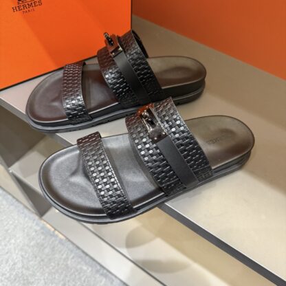 Hermes summer black silver buckle pure handmade high-end sandals - Image 2