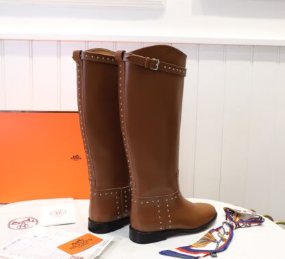 Hermès classic kelly buckle brown fashion mid-calf boots - Image 2