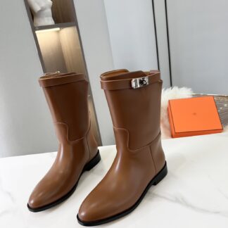 Hermès Classic Brown Silver Buckle Knight Boots