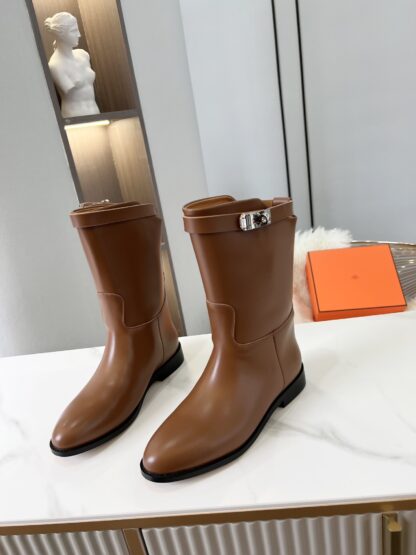 Hermès Classic Brown Silver Buckle Knight Boots