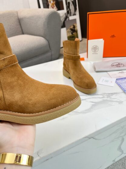 Hermès Classic Brown Silver Buckle Suede Biker Boots - Image 2