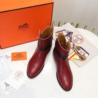 Hermès classic red silver buckle fashion knight boots Hermès classic red silver buckle fashion knight boots