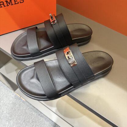 Hermes black gold buckle summer pure handmade high-end sandals - Image 2