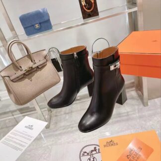Hermes autumn and winter fashion black women's short boots heel height 7cm