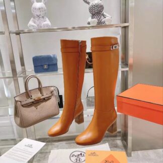 Hermes autumn and winter fashion brown women's long boots heel height 7cm
