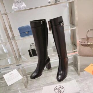 Hermes autumn and winter fashion black women's long boots heel height 7cm