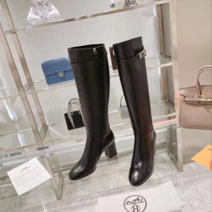 Hermes autumn and winter fashion black women's long boots heel height 7cm