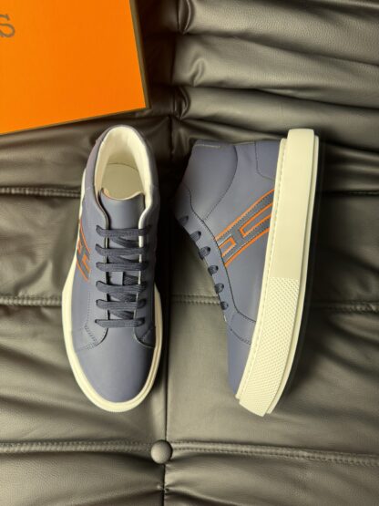 Hermes dark blue leather high-end noble high-top casual shoes - Image 2