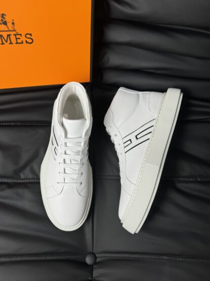 Hermes white leather high-end noble high-top casual shoes - Image 2