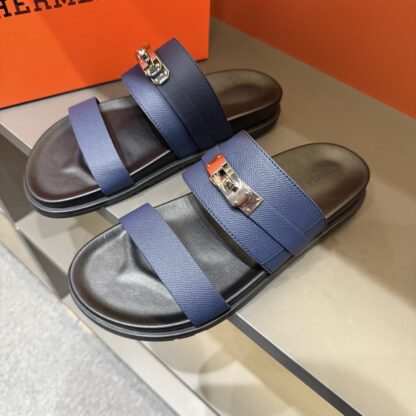 Hermes dark blue gold buckle summer pure handmade high-end sandals - Image 2
