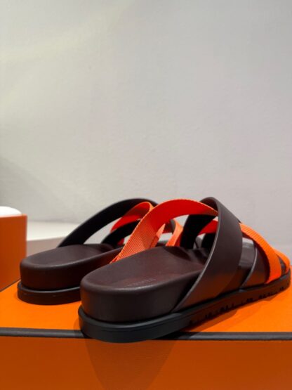 Hermès black and orange woven slippers - Image 2