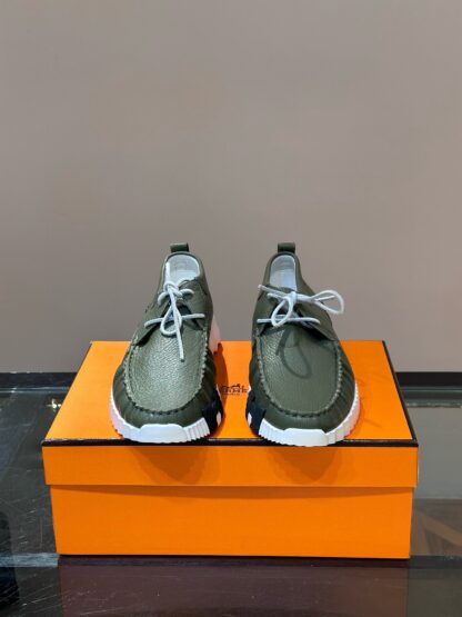 Hermes men's lace-up dark green versatile simple casual sports shoes - Image 2